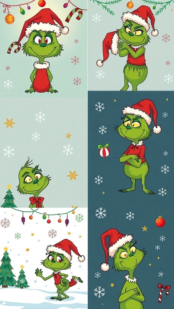 Aesthetic Grinch Christmas wallpapers for iPhone, showcasing the Grinch in festive settings.